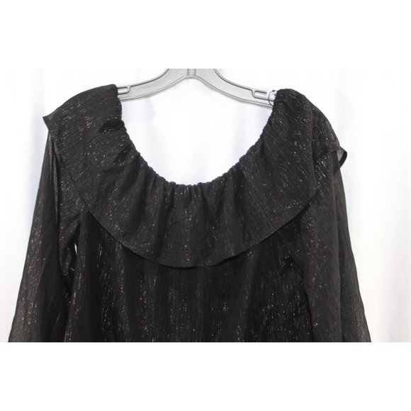 White House Black Market Womens Sparkly Black Off Shoulder Blouse M - Picture 2 of 5